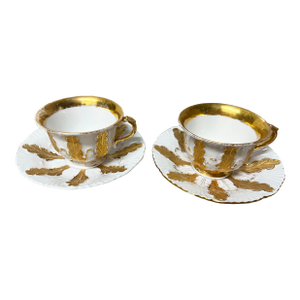 Antique Meissen Acanthus Leaf Espresso/ Demi Tesse 2 Cups/Saucer Sets - 4pcs