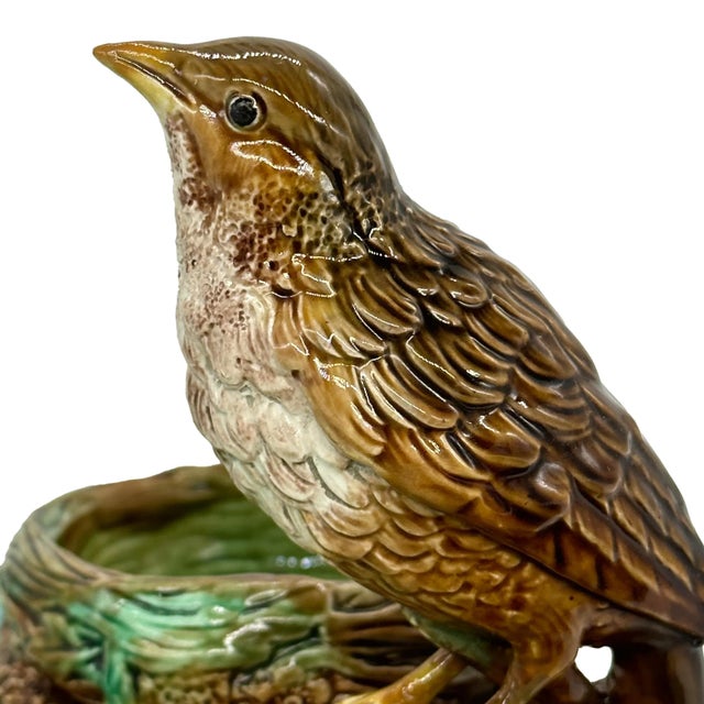 Ceramic George Jones Majolica Strawberry Server Mounted by a Bird, English, Circa 1870 For Sale - Image 7 of 13