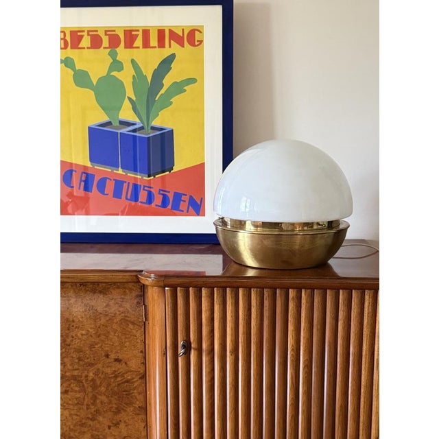 Gold Mid-Century Brass and Glass Dome Table Lamp, Italy, 1960s For Sale - Image 8 of 13