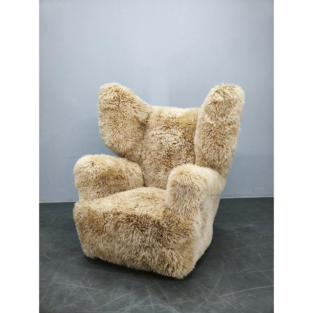 Art Deco Wingback Lounge Chair in Honey Skandilock Sheepskin, 1930s For Sale - Image 9 of 10