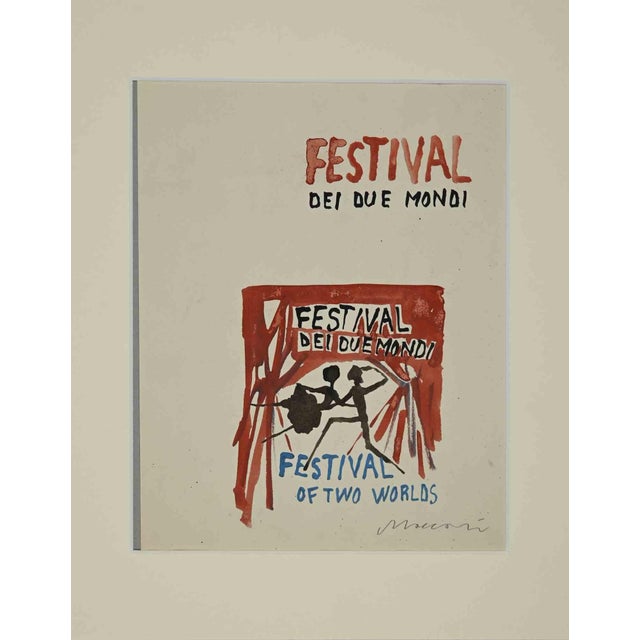 Modern Mino Maccari, Festival of Two Worlds, Watercolor, 1960s For Sale - Image 3 of 3