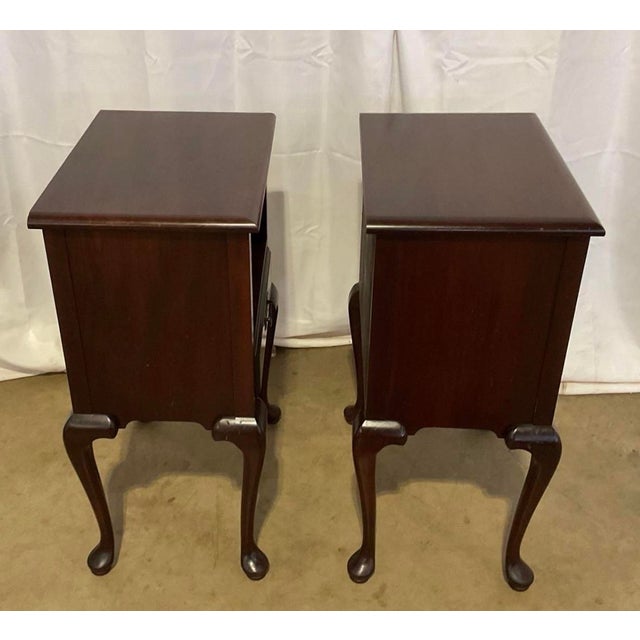 Pair of 1940’s Mahogany Queen Anne Night Stands Dimensions 29 1/2”H x 19 1/2”W x 13”D with drawer open measures 21”D....