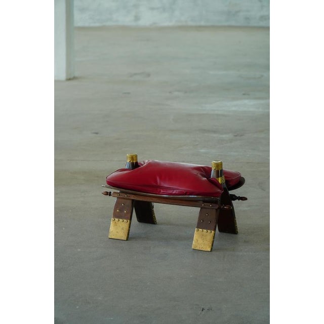 Moroccan Camel Saddle Stool in Stained Wood, Brass and Leather, North Africa, 1980 For Sale - Image 10 of 18