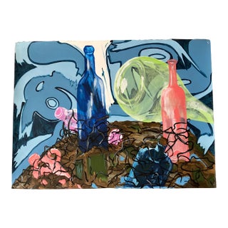 1980’s Original Abstract Still Life Painting With Bottles For Sale