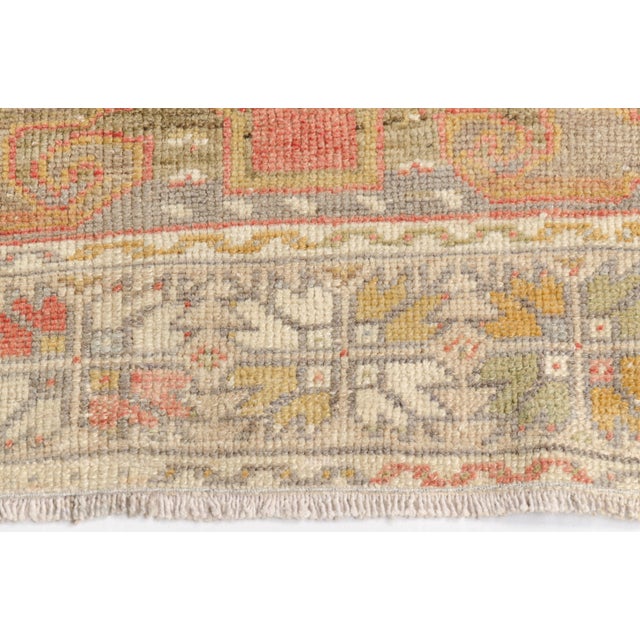 1950s Mid 20th Century Faded Coral and Olive Medallion Carpet For Sale - Image 5 of 10