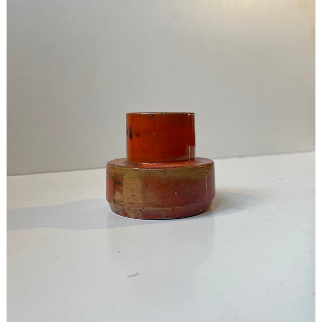 Scandinavian Brutalist Orange Stoneware Vase in the style of Jaap Revelli, 1970s For Sale - Image 4 of 8