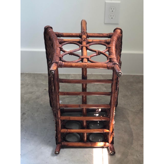 Mid 20th Century Vintage Woven Wicker Magazine Rack For Sale - Image 10 of 12