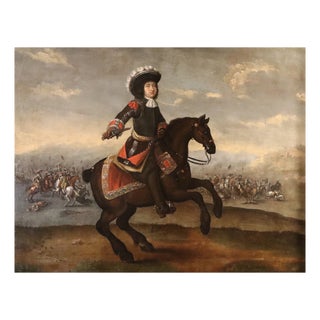Frans van Der Meulen, Equestrian Portrait with Battle Scene, 1700s, Oil on Canvas For Sale