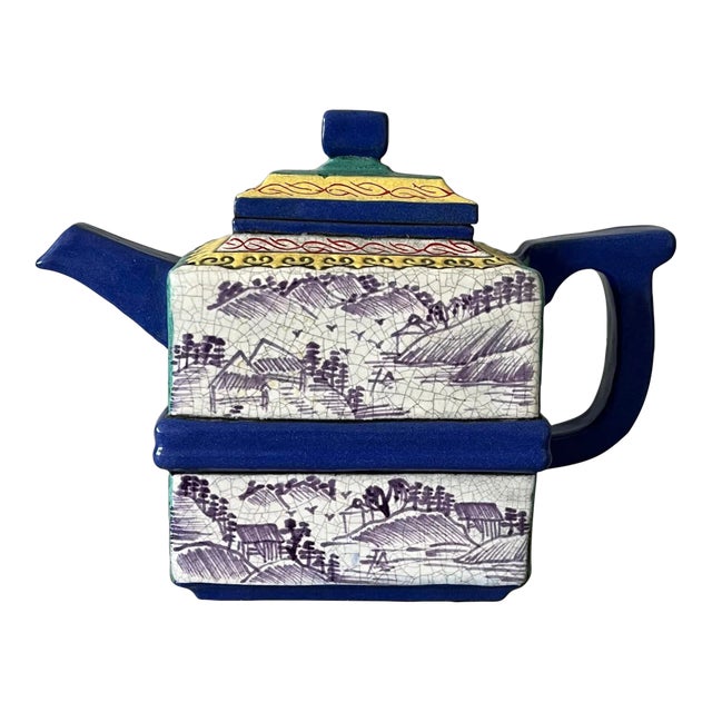 Yixing Zisha Enameled Square Teapot 19th Century- Marked For Sale