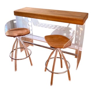 Late 20th Century Modern Lucite and Oak Bar Set - 3 Pieces For Sale