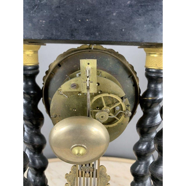 Wood 19th Century Napoleon III Clock in Wood and Brass For Sale - Image 7 of 8
