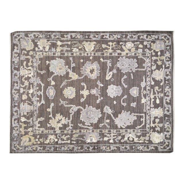 1990s Turkish Oushak Hand Knotted Rug With Soft Texture,9'X12'2" For Sale