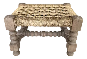 Vintage French Audoux Minet Style Handcrafted Rope & Wood Stool