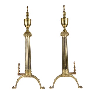 1820s Federal Period Brass Andirons- a Pair For Sale