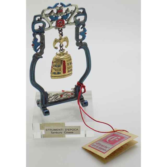 Chinoiserie Vintage Italian Handmade Genuine Silver Ritual Chinese Bell With Stand by Etruria of Florence, 1980s Solid 800 Silver Chinoiserie Sculpture For Sale - Image 3 of 11