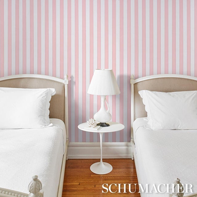 2020s Schumacher Louise Stripe Wallcovering In Rose For Sale - Image 5 of 6