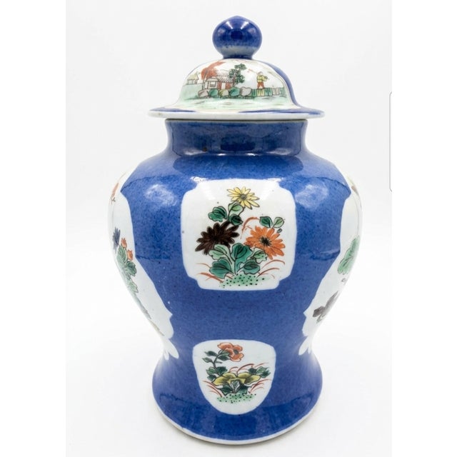 Chinese powder-blue and famille verte porcelain ginger jar with cover, floral and dragonfly motifs, likely dating from the...
