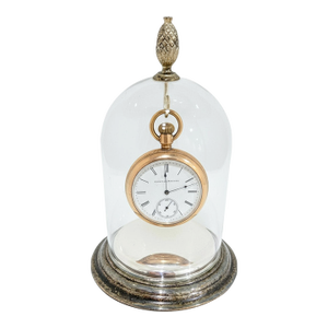 Antique 1883 Elgin National Watch Co. Pocket Watch in Reed & Barton Silver-Plated Dome Display