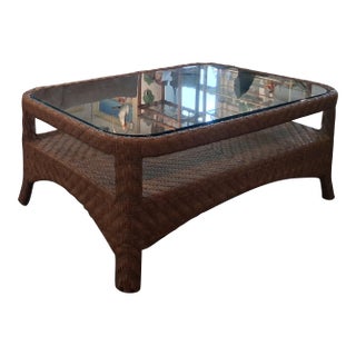 Ebel Luxury All-Weather Woven Outdoor Sofa With Matching Glass-Top Coffee Table For Sale