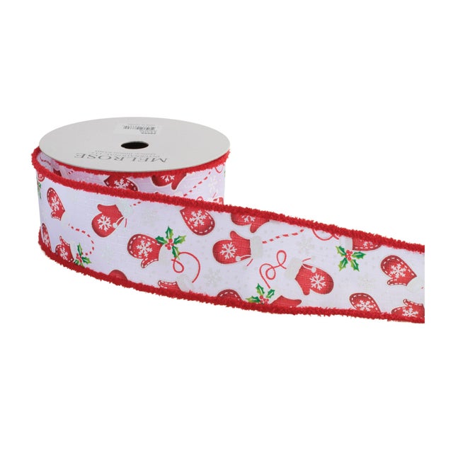 Add a playful touch of winter cheer to your holiday décor with this Christmas Mittens wired ribbon. Featuring a charming...