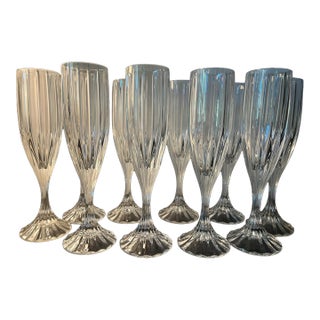 1990s French Mikasa Crystal Champagne Flutes - Set of 10 For Sale