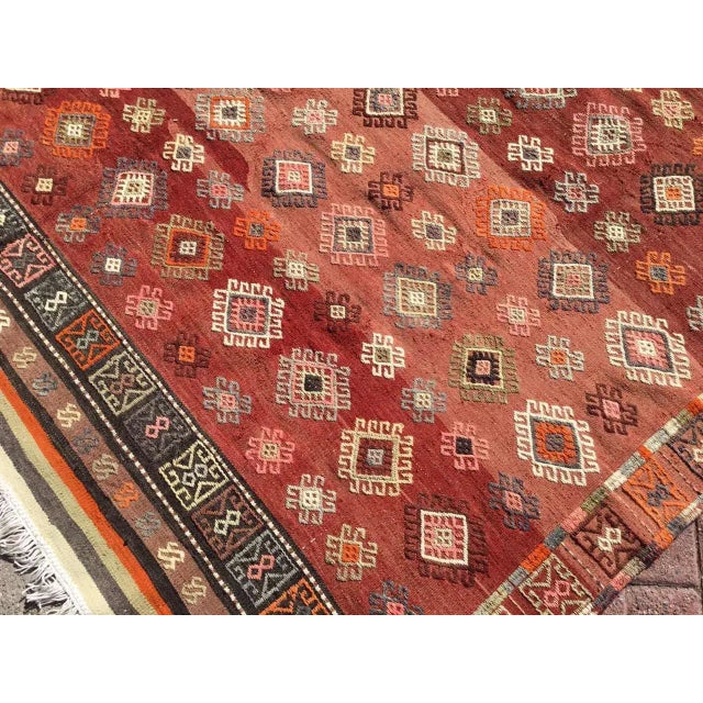 Red Red Vintage Rustic Turkish Kilim Rug - 76" X 110" For Sale - Image 8 of 11