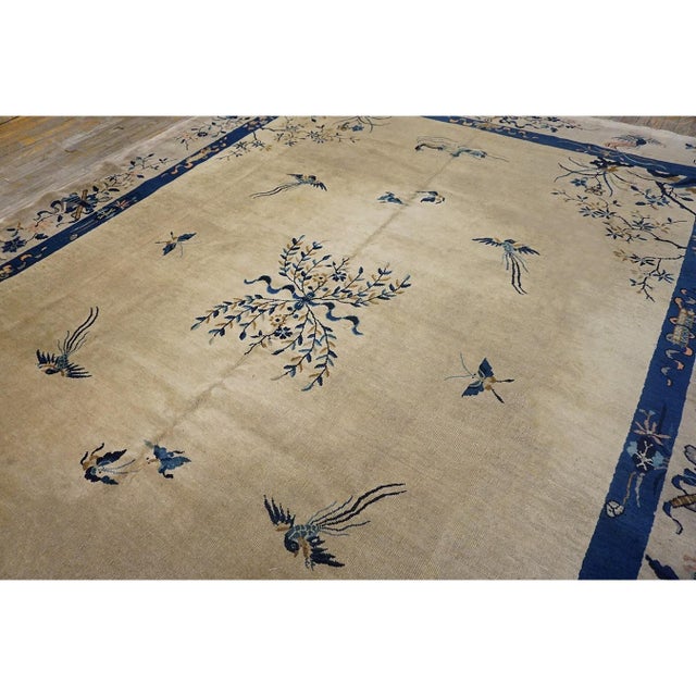 Beige 1920s Beige Floral Medallion Antique Chinese Peking Carpet 8'10" X 11'6" Rug For Sale - Image 8 of 10