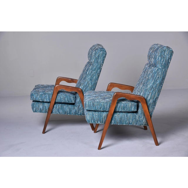 1960s Mid Century Italian Chairs With New Teal Tweed Upholstery - Pair For Sale - Image 5 of 13
