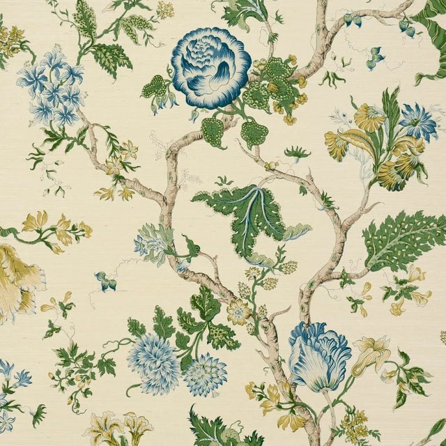 Schumacher Josephine Sisal Wallpaper In Peacock For Sale
