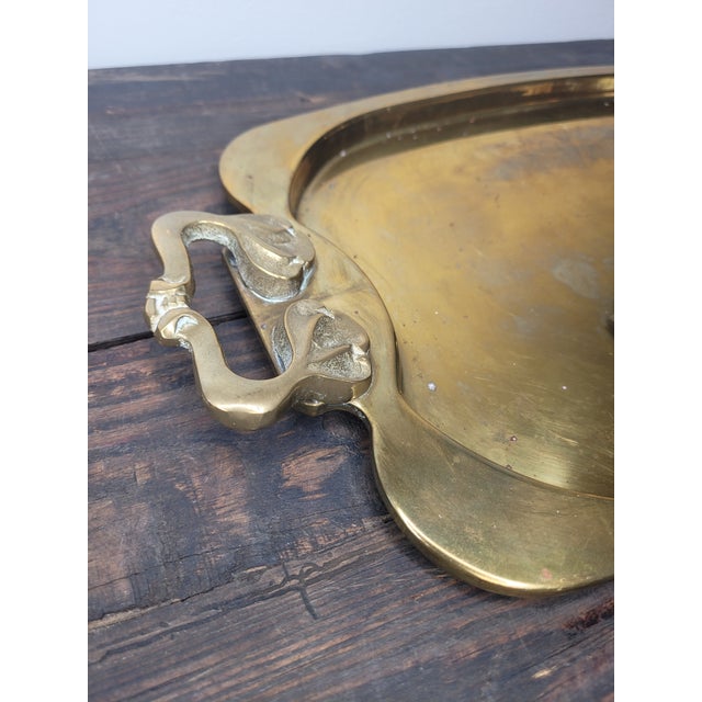 Art Nouveau Mid 20th Century Hollywood Regency Solid Brass Tray With Art Nouveau Style Handles For Sale - Image 3 of 12