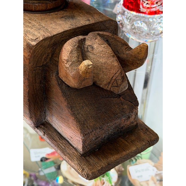 Brown Antique Primitive Hand-Carved Wooden Mortar & Pestle, 15” For Sale - Image 8 of 11