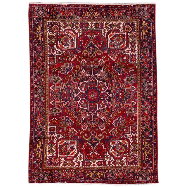Vintage Red Heriz Persian Handmade Wool Rug For Sale - Image 9 of 9