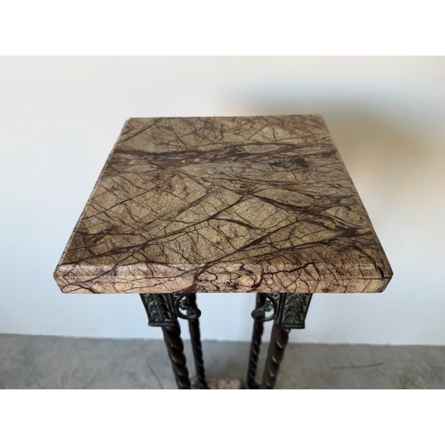 Vintage Neoclassical - Style Brass & Marble Pedestal With Twisted Columns and Claw Feet For Sale - Image 4 of 12