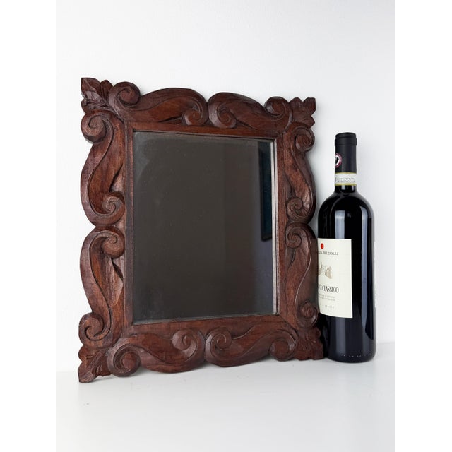 Antique Wood Wall Mirror with Ornate Scrollwork Wooden Frame, 1920s For Sale - Image 15 of 16