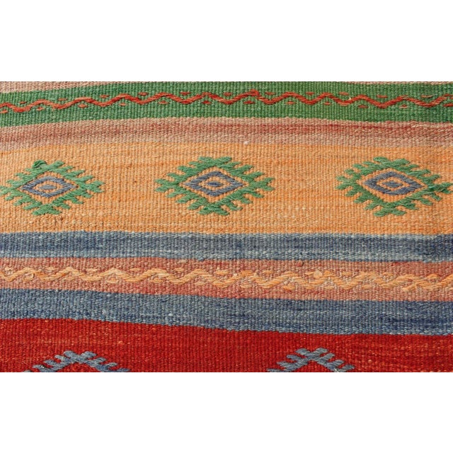 Mid 20th Century Vintage Turkish Kilim Carpet With Colorful Geometric Stripe Design For Sale - Image 10 of 13