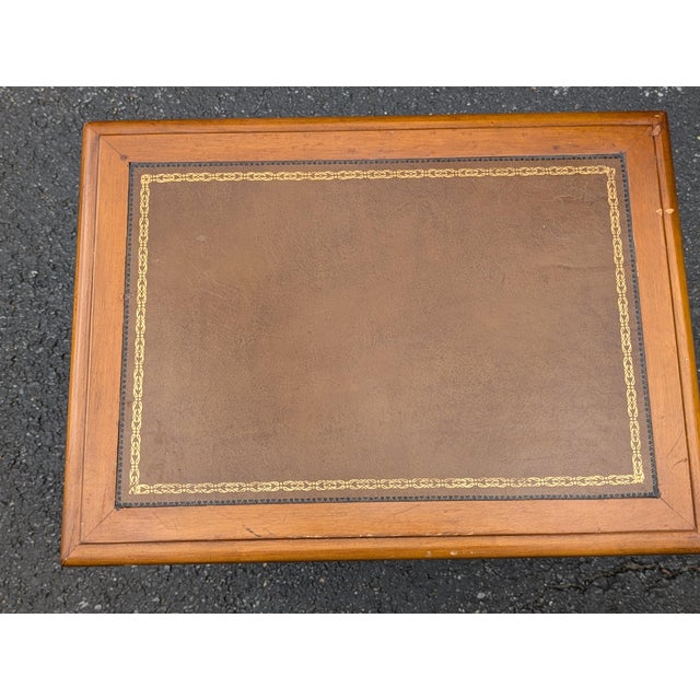 English Vintage Leather Top Side Table For Sale - Image 3 of 8