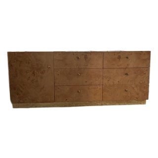 Vintage 1970s Founders Furniture Burl Wood & Brass Credenza For Sale