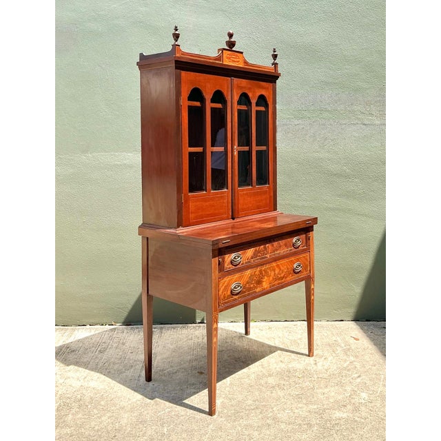 Wood Vintage Marquetry Secretary Desk For Sale - Image 7 of 16