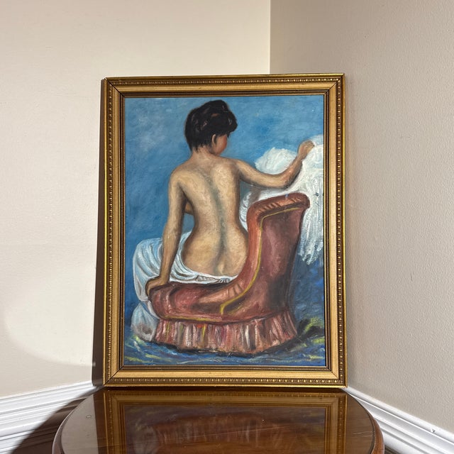 Vintage French Impressionist Oil Painting Seated Female Nude - Framed Original For Sale - Image 4 of 10
