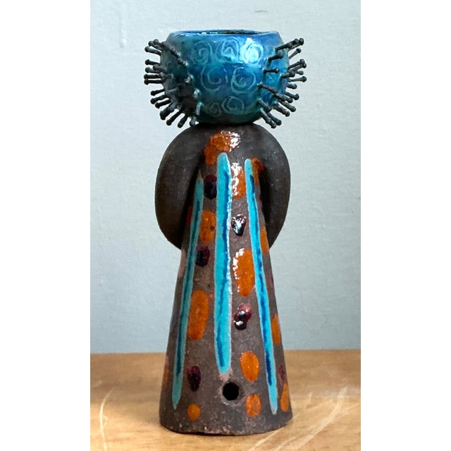 Vintage Hand Painted Ceramic Figurine Candlestick For Sale In West Palm - Image 6 of 12