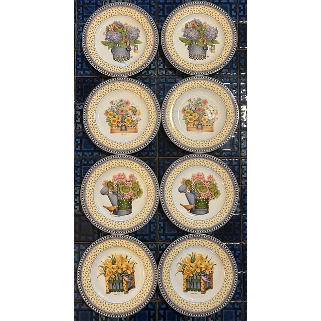 Shabby Chic Set of 8 Spring Bouquet 8.25” Salad Plates by Debbie Mumm For Sale - Image 3 of 10