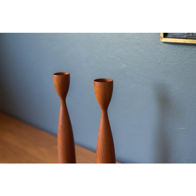 Mid-Century Modern Pair of Sculptural Teak Danish Modern Candle Holders For Sale - Image 3 of 8