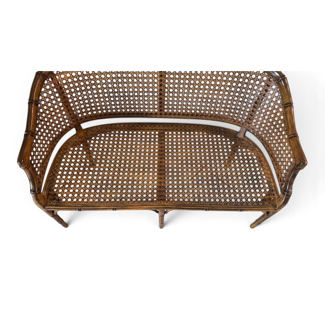 Hollywood Regency Faux Bamboo Cane Settee For Sale - Image 13 of 18