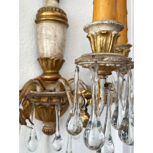 19th Century Wood and Crystal Sconces - a Pair For Sale - Image 4 of 5