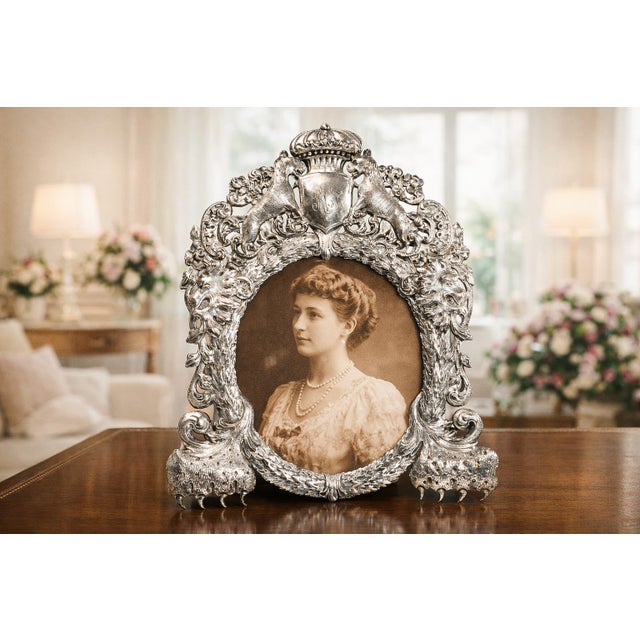 This exquisite picture frame is a stunning example of detailed craftsmanship and intricate design. The frame is made of a...