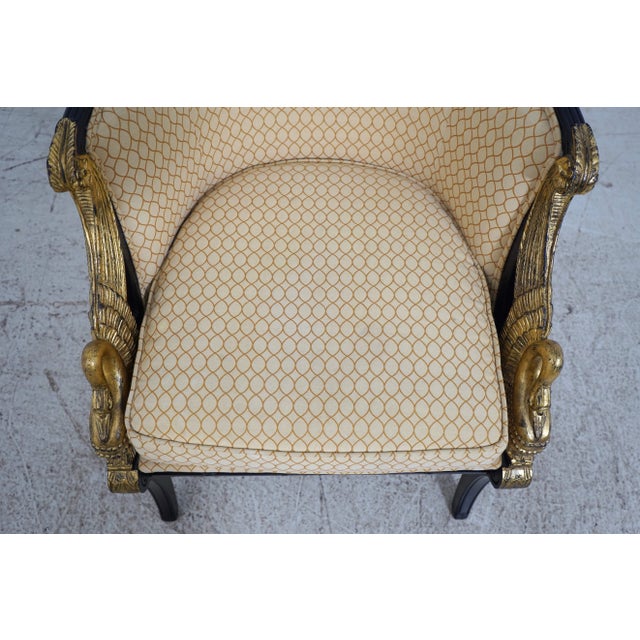 Textile Pair Swan Carved Neoclassical Upholstered Chairs For Sale - Image 7 of 13