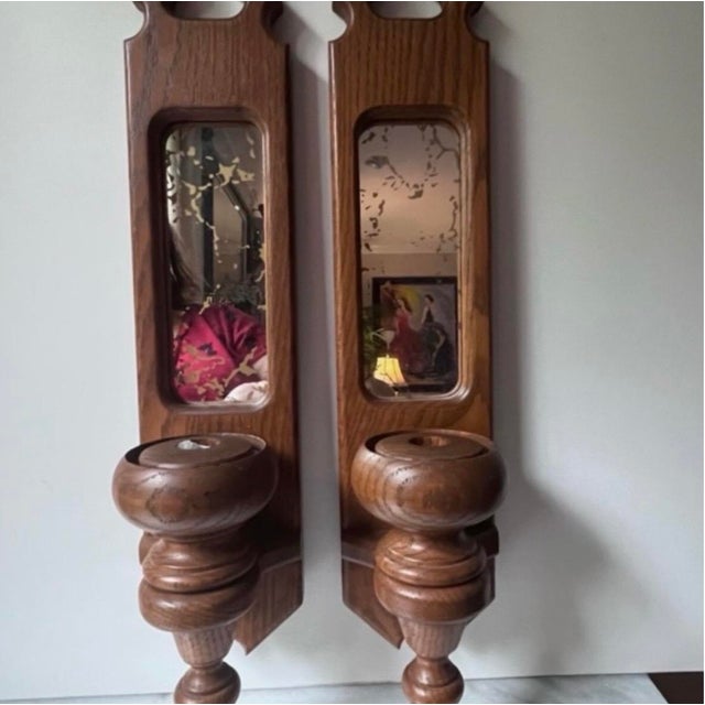 Vintage Wooden Wall Candle Holders With Mirrors Set of 2 For Sale - Image 4 of 9