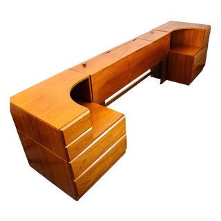 Mid Century Danish Modern Headboard Bed Frame Scova Teak Nighstands Queen Mint For Sale