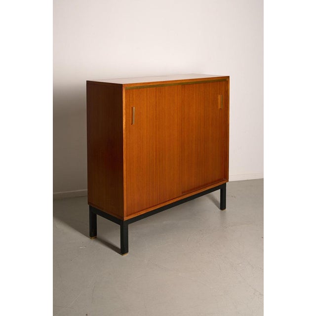 Teak Cabinet with Brass Details and Black Metal Base, 1970s For Sale - Image 9 of 12