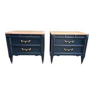 Refinished 1960s Mid-Century American of Martinsville Solid Wood Blue Nightstands - Set of 2 For Sale